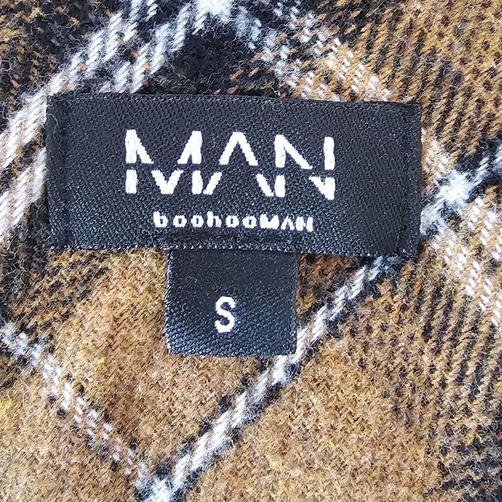 Small Men Brown Plaid Flannel Overshirt - Picture 6 of 7